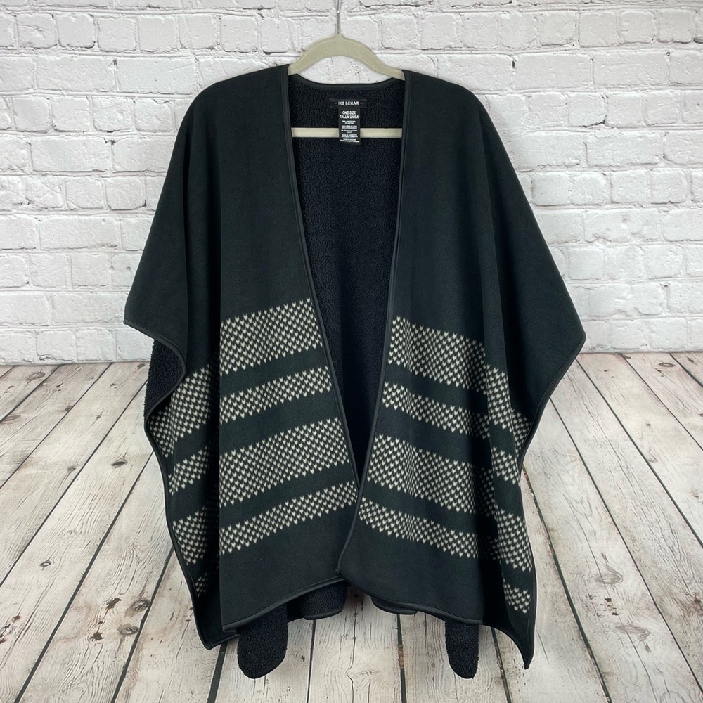 Ike Behar One Size Soft Black Houndstooth Stripe Poncho Wrap Drape LKNW